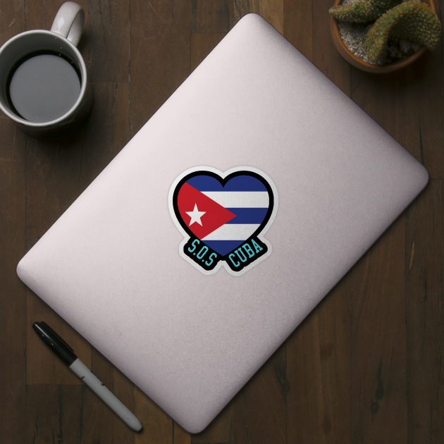 SOS Cuba Politics Protest Dictator Freedom Cuban Flag Heart by ArchmalDesign